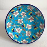 Small footed cup in Longwy enamel "Florence" blue