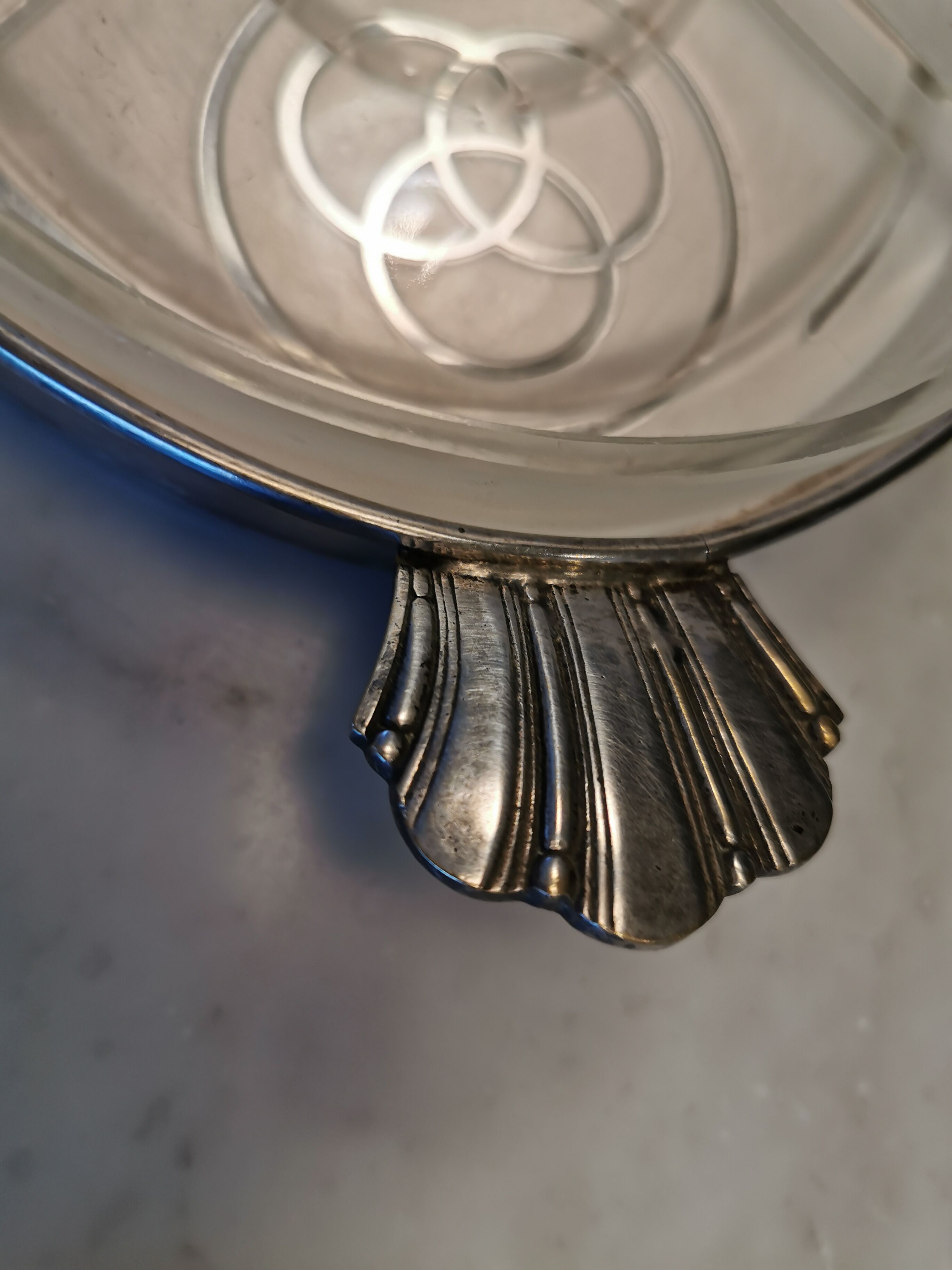 Vintage Art Deco silver-plated tray with glass bowls.