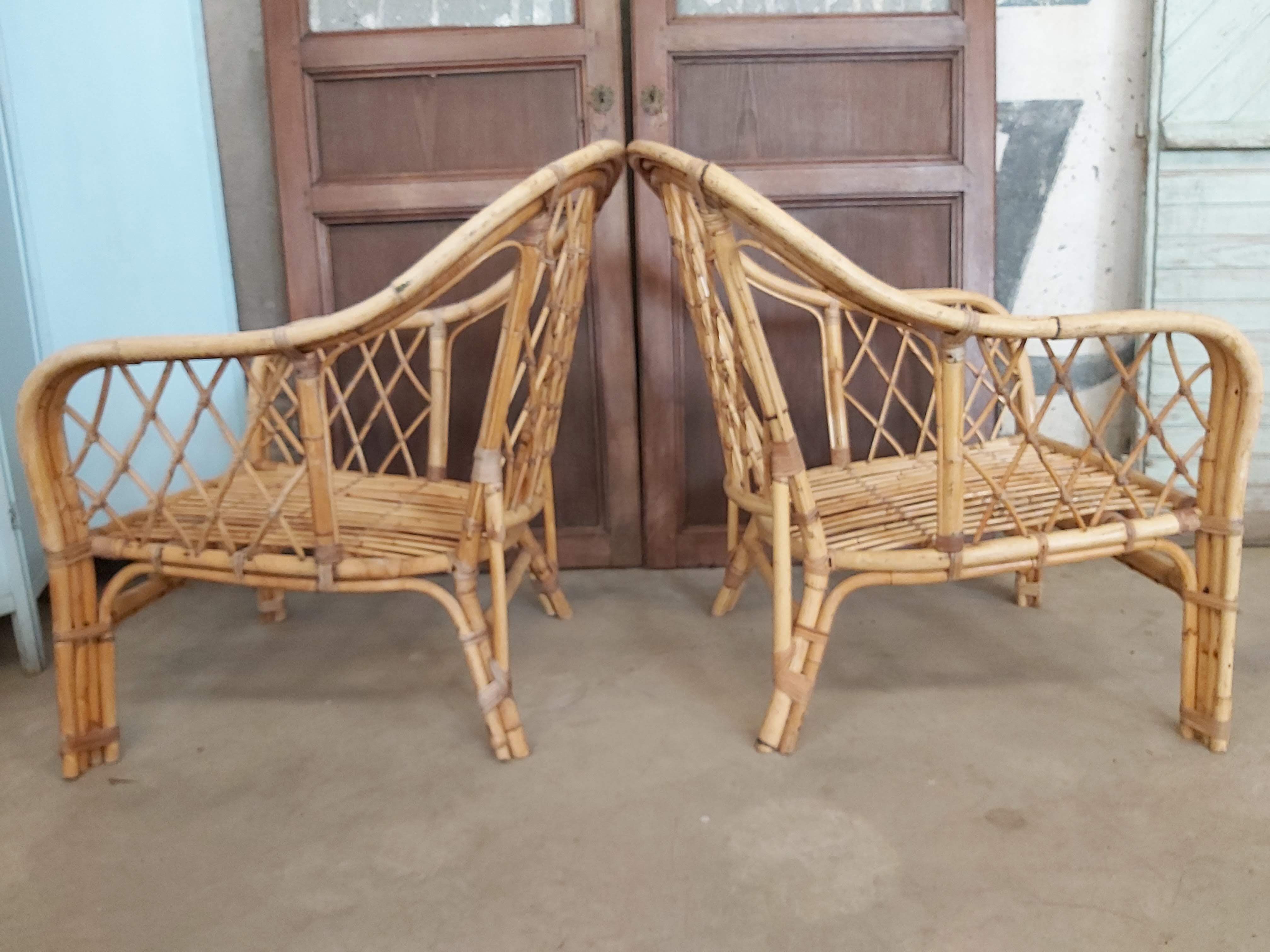 Pair of rattan armchairs