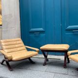 Paire de fauteuils pliants en cuir palissandre