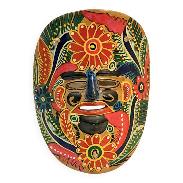 Masque du Mexique en terre cuite colorée années 70 mexicain Art populaire