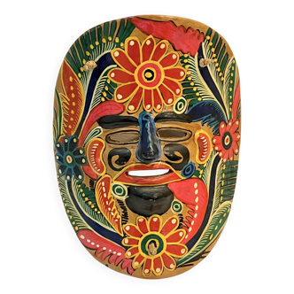 Masque du Mexique en terre cuite colorée années 70 mexicain Art populaire