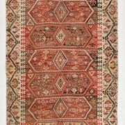 Tapis Kilim en laine beige et rouge 6x13, 193x406 cm