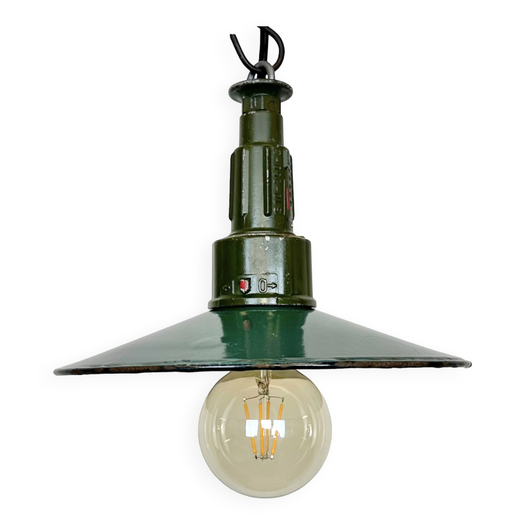Industrial Petrol Enamel Military Pendant Lamp with Cast Aluminium Top, 1960s