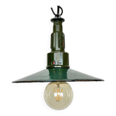 Industrial Petrol Enamel Military Pendant Lamp with Cast Aluminium Top, 1960s
