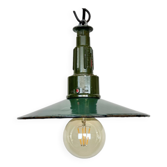 Industrial Petrol Enamel Military Pendant Lamp with Cast Aluminium Top, 1960s