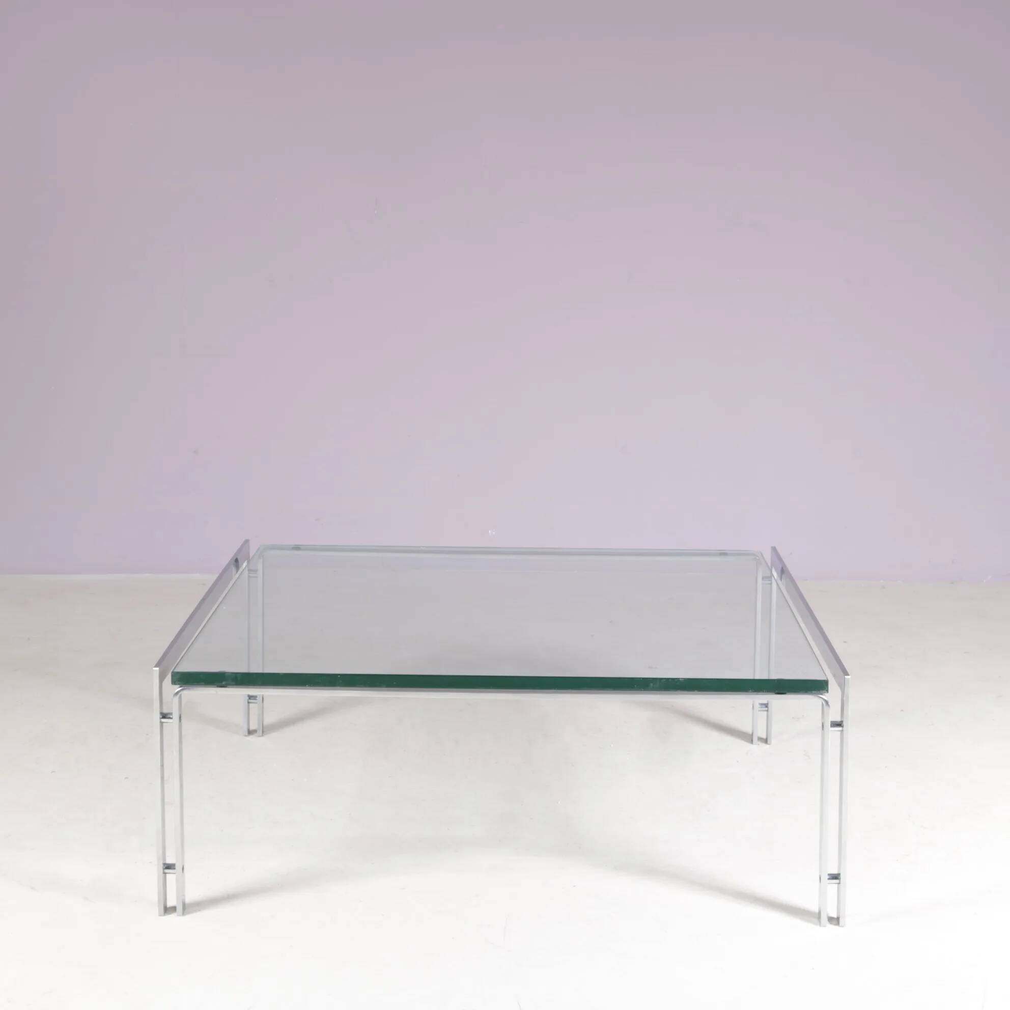 1960s coffee table with chrome frame and glass top by Hank Kwint for Metaform Netherlands