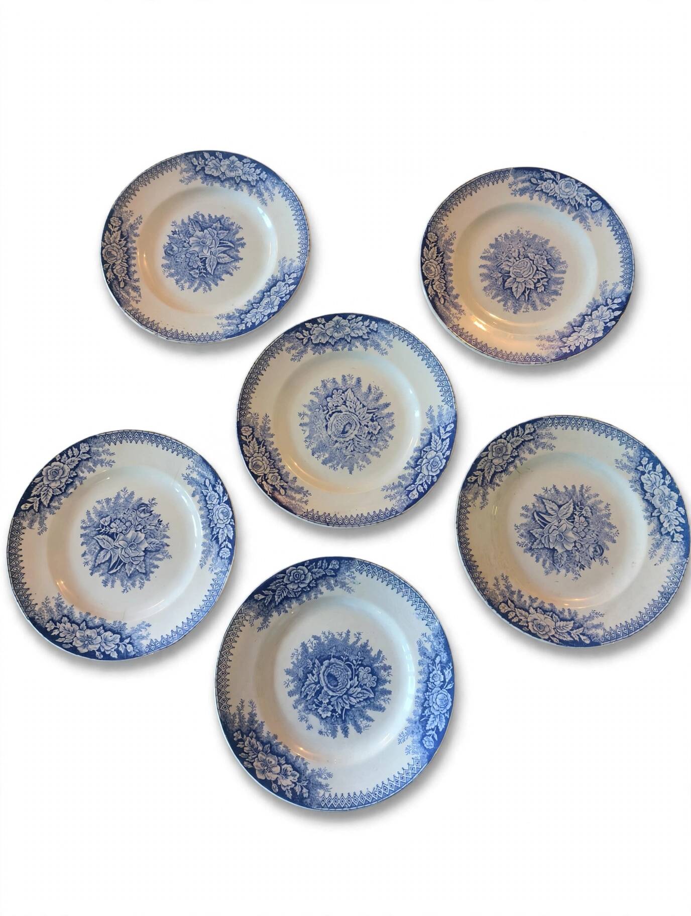 Set of 6 plates Terre de fer St Amand & Hamage, Jardinière blue model.
