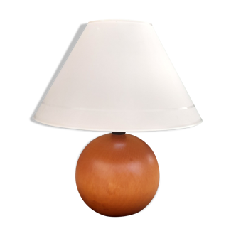 Bedside lamp foot ball blond wood, vintage plastic lampshade