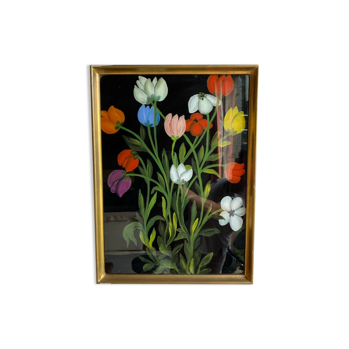 Old painting, still life with tulips, 20th century