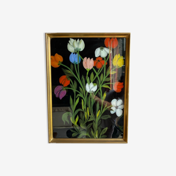 Tableau ancien , nature morte aux tulipes XX siècle