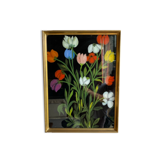 Old painting, still life with tulips, 20th century