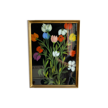 Old painting, still life with tulips, 20th century