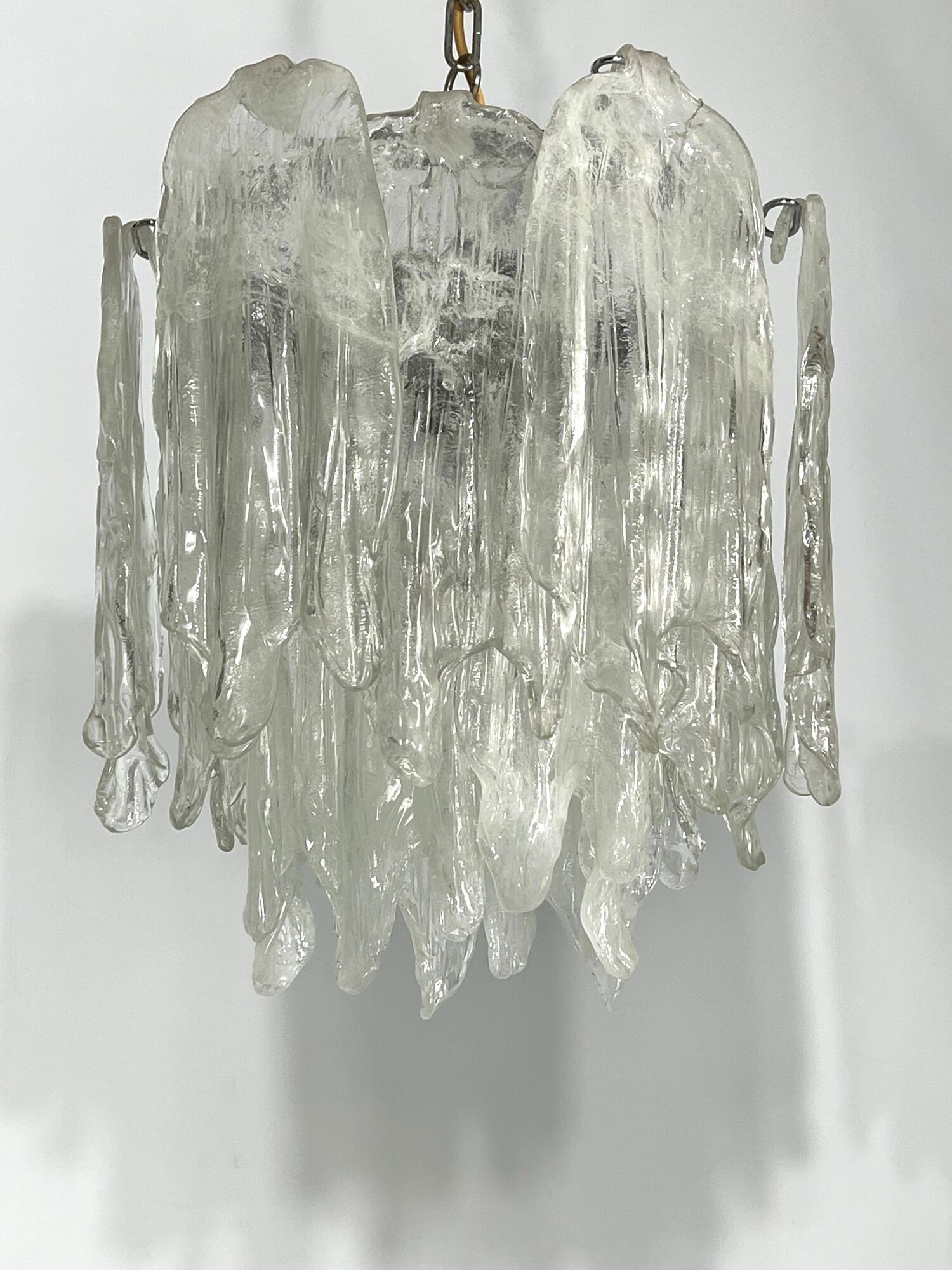 Mazzega Ice glass, pair of vintage murano chandeliers from 70s