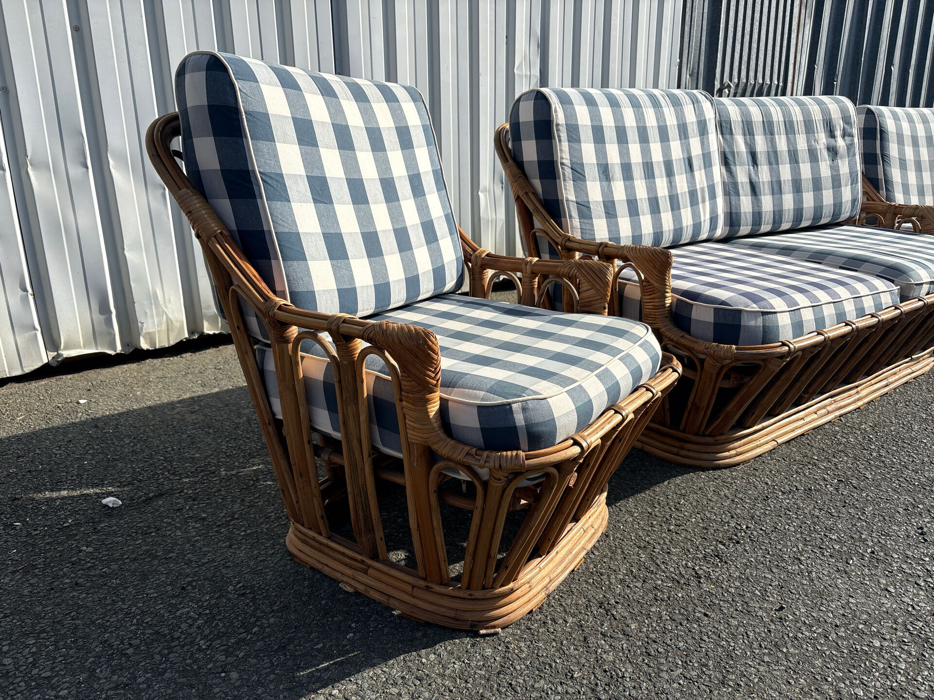 Vintage rattan lounge – sofa and two armchairs – 1960s/70s