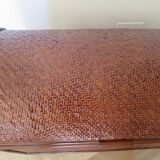 Vintage storage chest - curved - woven rattan - 1970s - mahogany colour