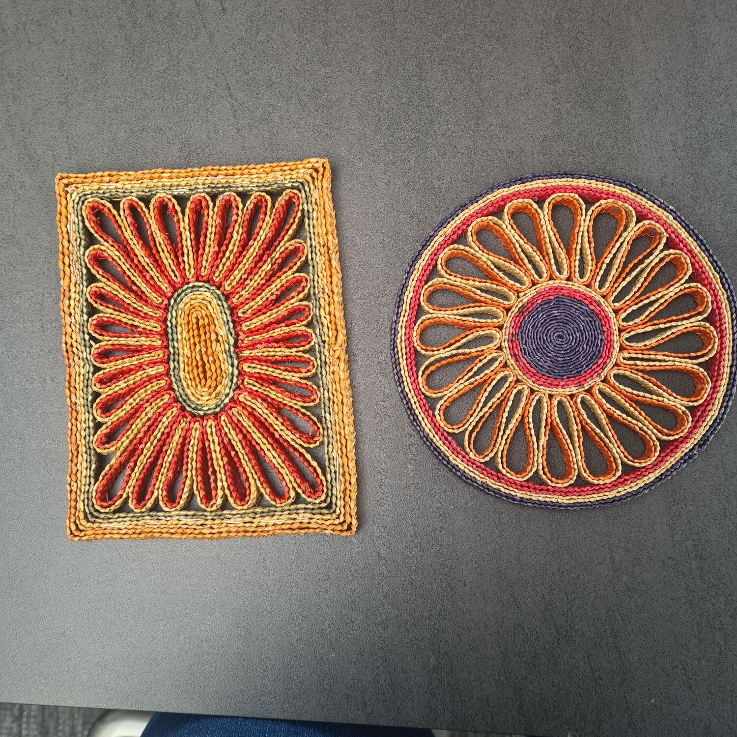 2 braided straw mats