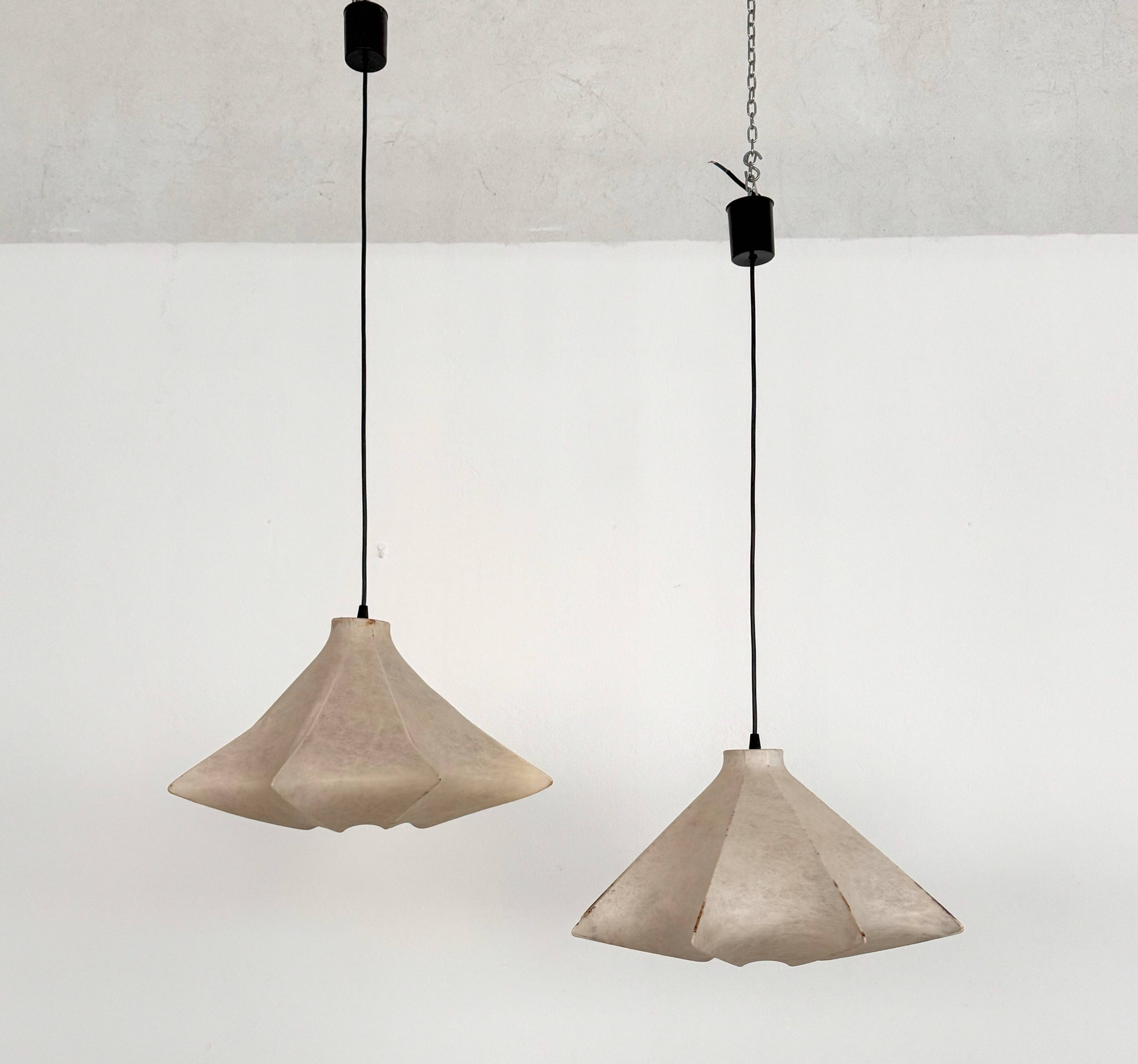 Pair of Italian Designer Cocoon Pendant lights original from the 1960s