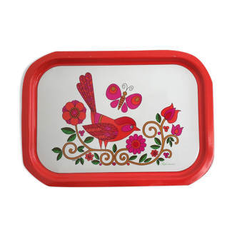 Vintage metal tray illustration bird Edery