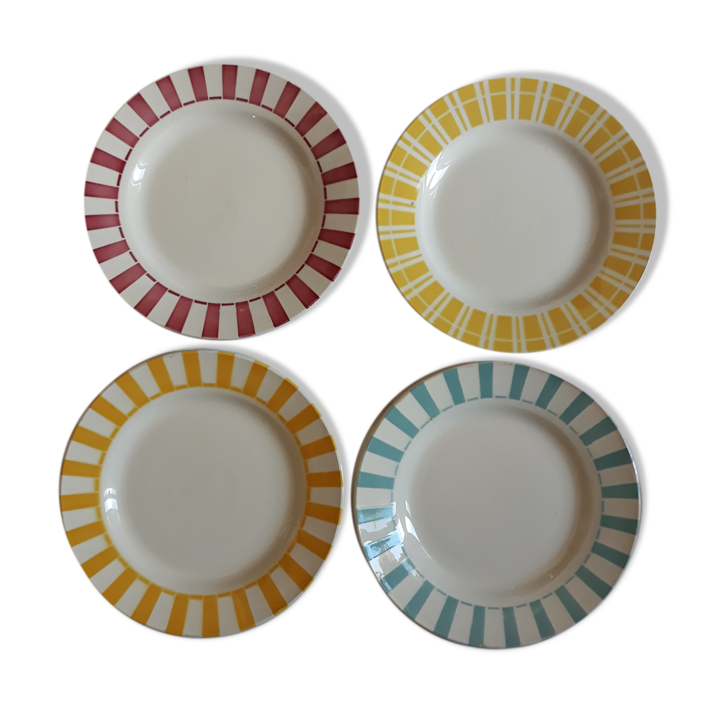 Sarreguemines set of 4 flat plates vintage colors tangy