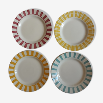 Sarreguemines set de 4 assiettes plates vintage couleurs acidulées