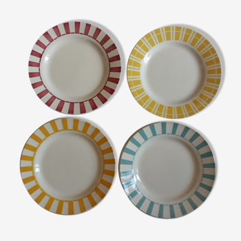 Sarreguemines set of 4 flat plates vintage colors tangy