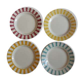 Sarreguemines set de 4 assiettes plates vintage couleurs acidulées