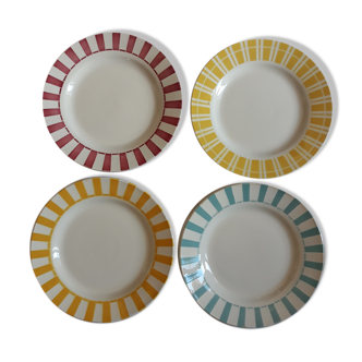Sarreguemines set of 4 flat plates vintage colors tangy