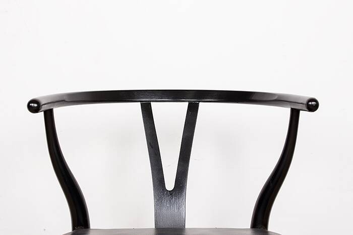 4 Danish chairs, black lacquered wood and leather, Wishbone model, Hans Wegner