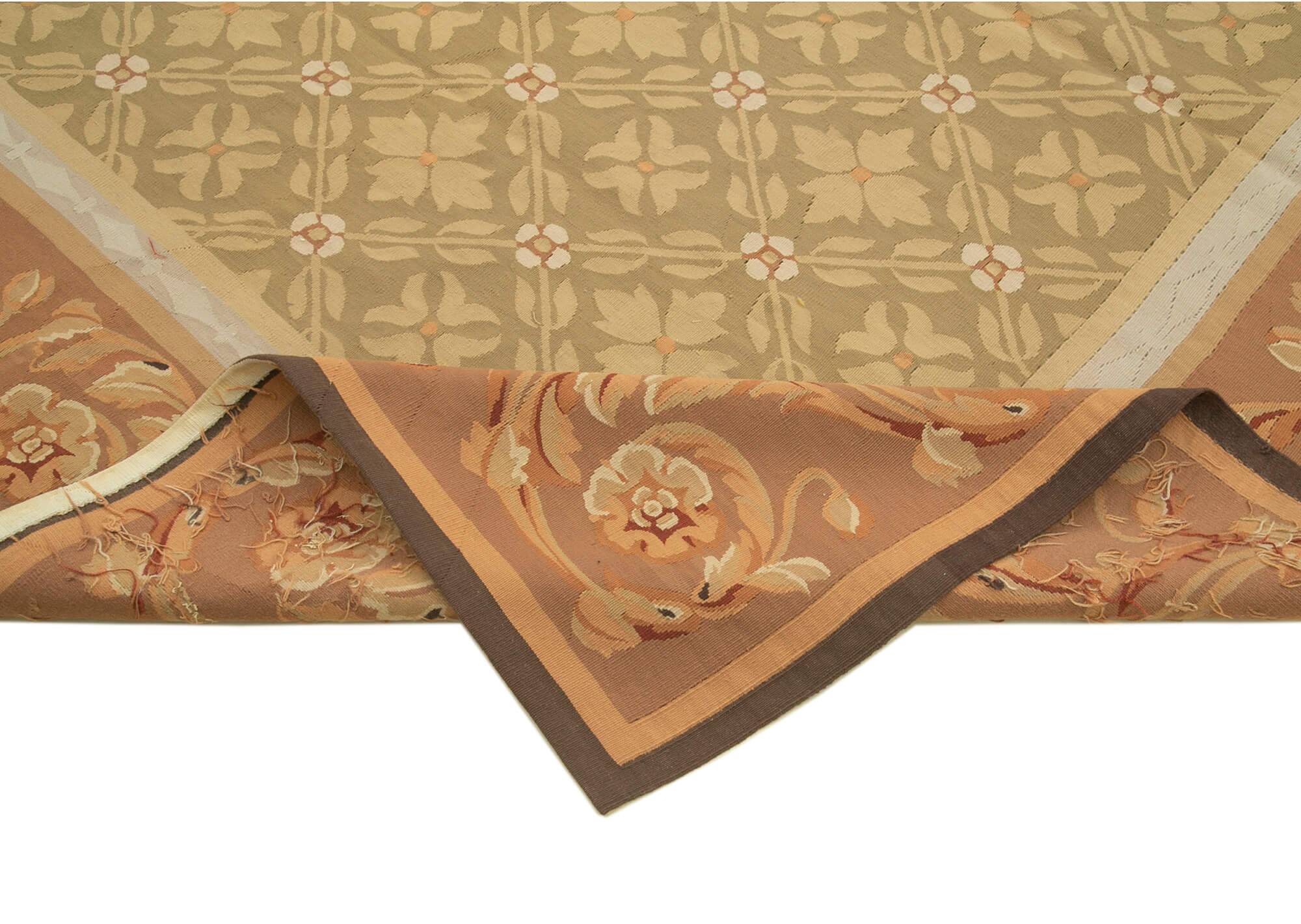 Handmade European Vintage Aubusson Kilim 261 cm x 366 cm