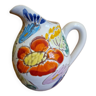 Vintage 50 cl Vallauris ceramic pitcher handmade with floral decor