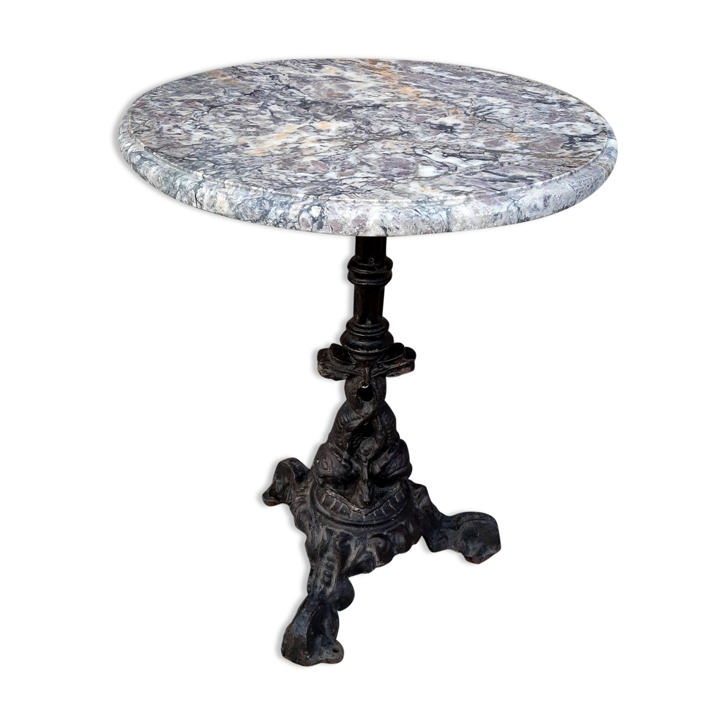 Pedestal table cast iron, marble top