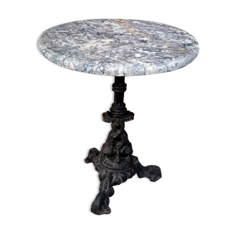 Pedestal table cast iron, marble top