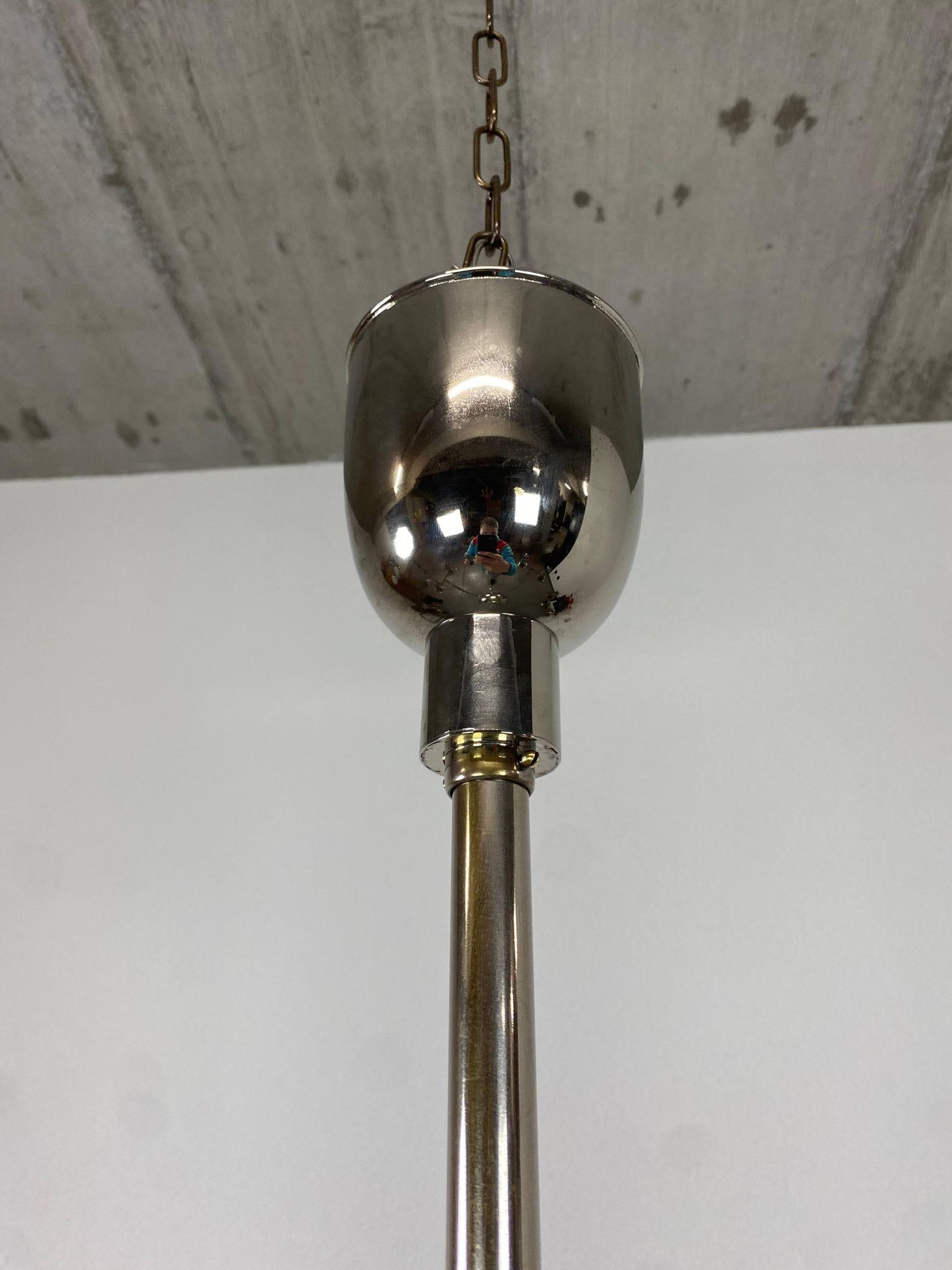 Large Bauhaus chandelier with two wall sconces.