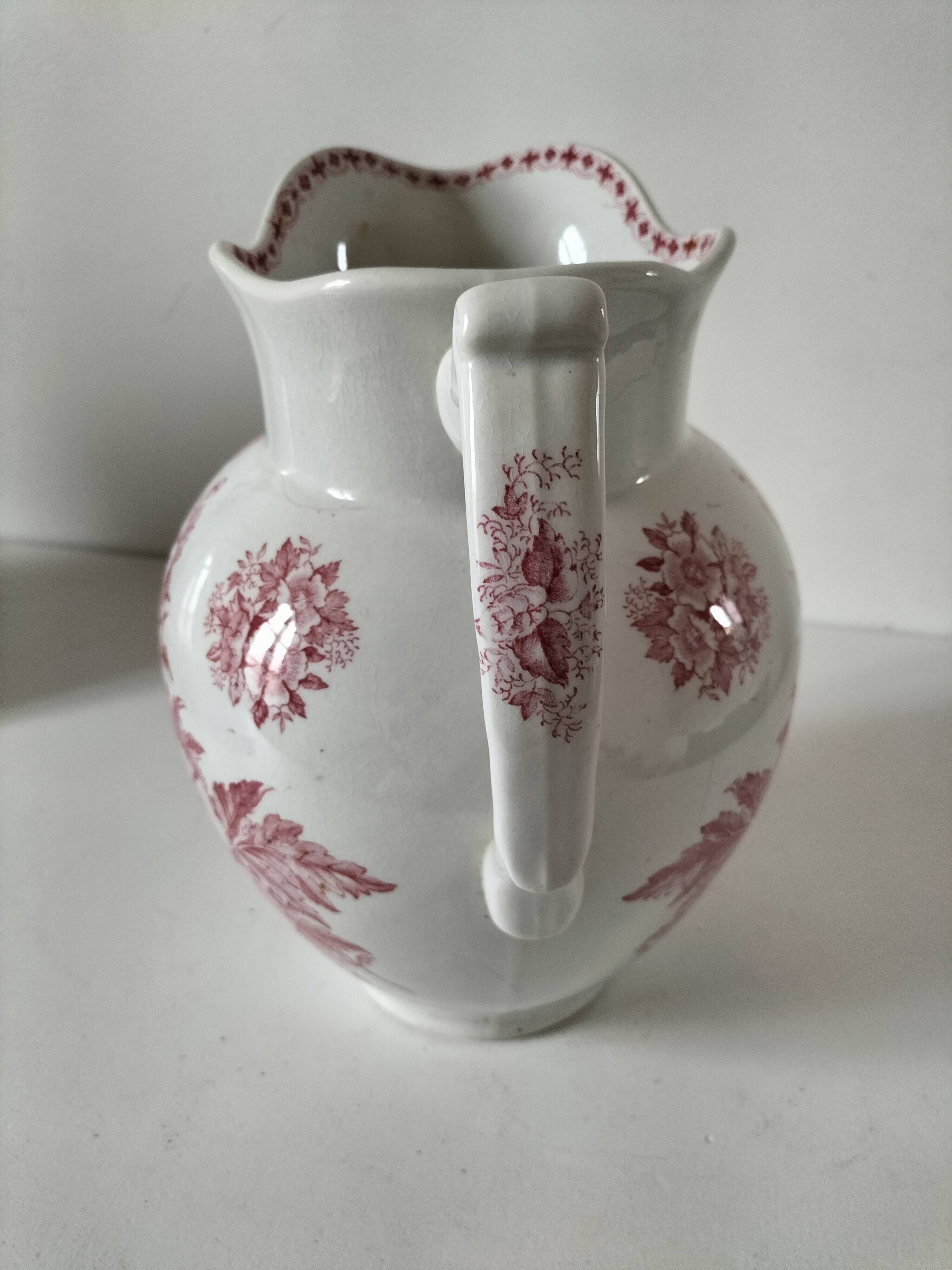 Large earthenware jug – Onnaing pottery (Nord), “Poppy” decoration