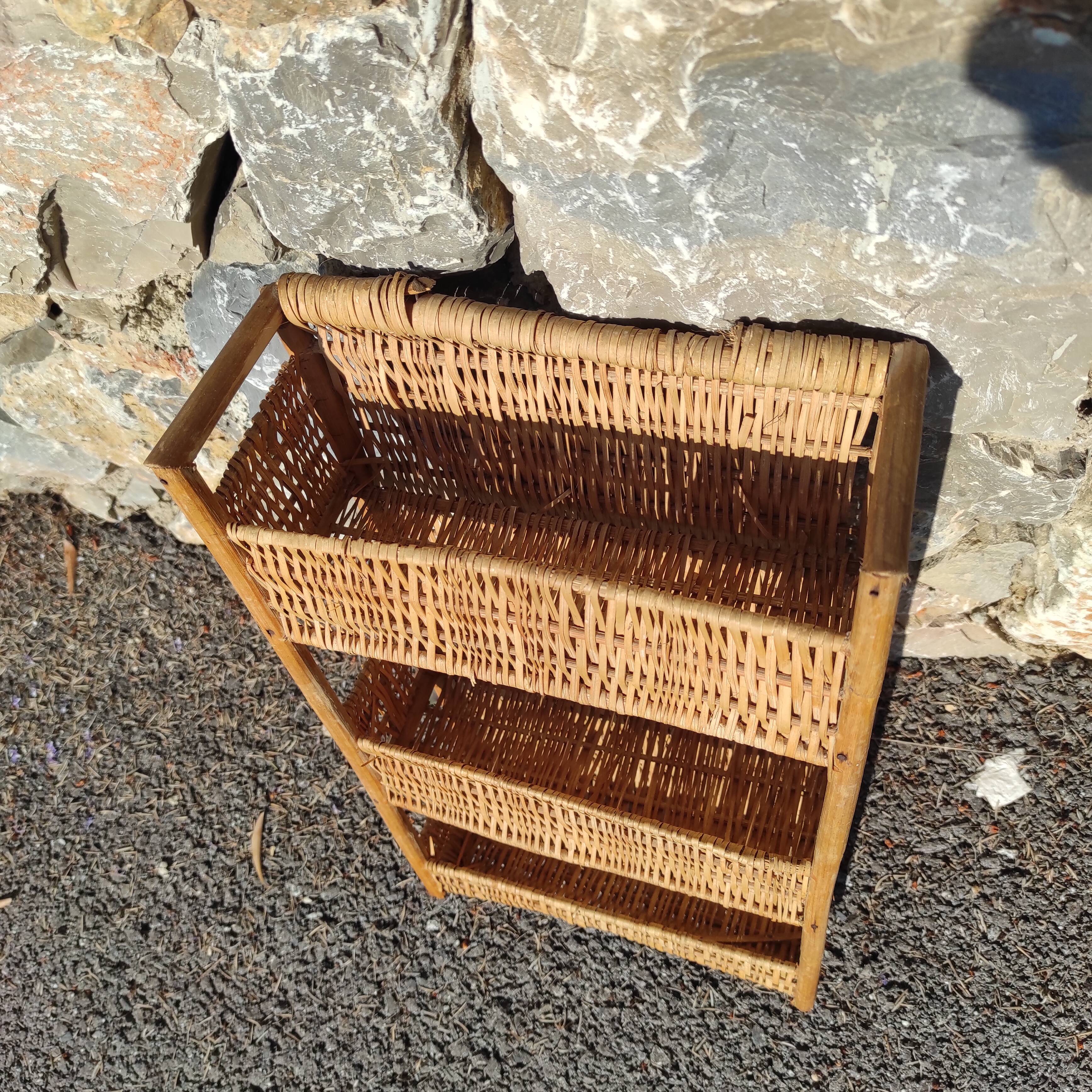 Rattan shelf 46 cm high with 3 floors vintage
