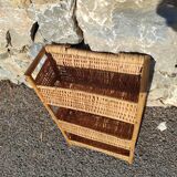 Rattan shelf 46 cm high with 3 floors vintage