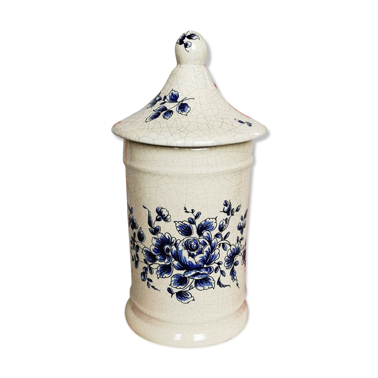 Old apothecary vintage blue flowers flacon