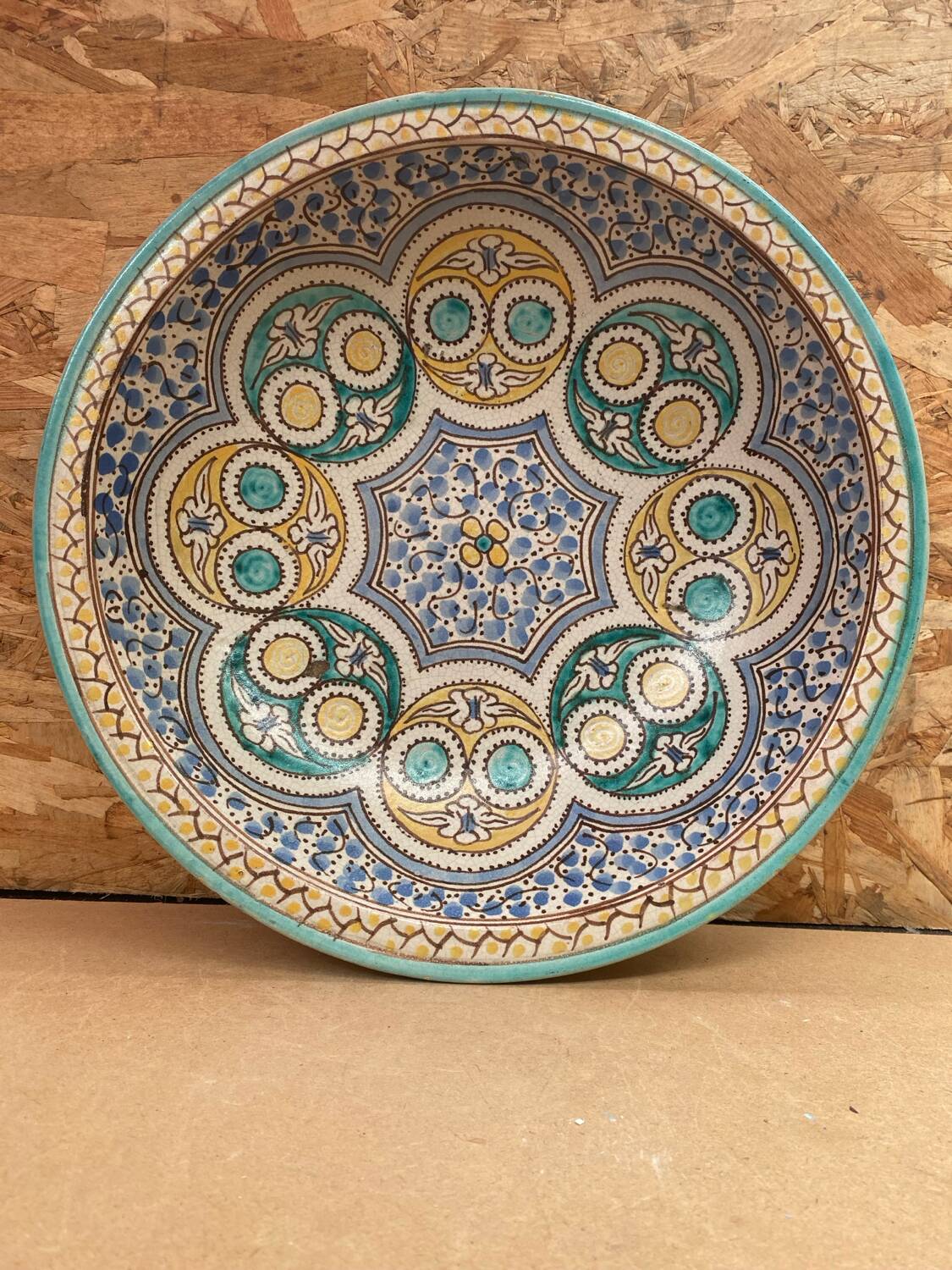 Old Couscous Serving Dish Polychrome Earthenware Morocco 19TH #B085