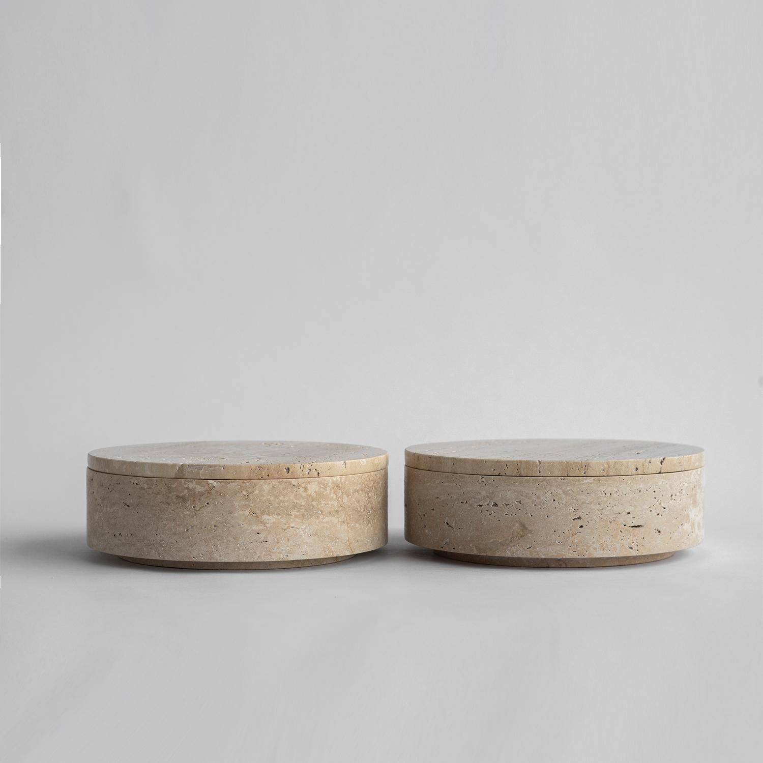 Travertine bowl with lid
