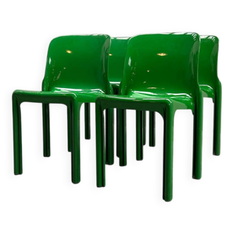 Set of 4 green stackable chairs 'Selene', Vico Magistretti, Artemide, 1960s