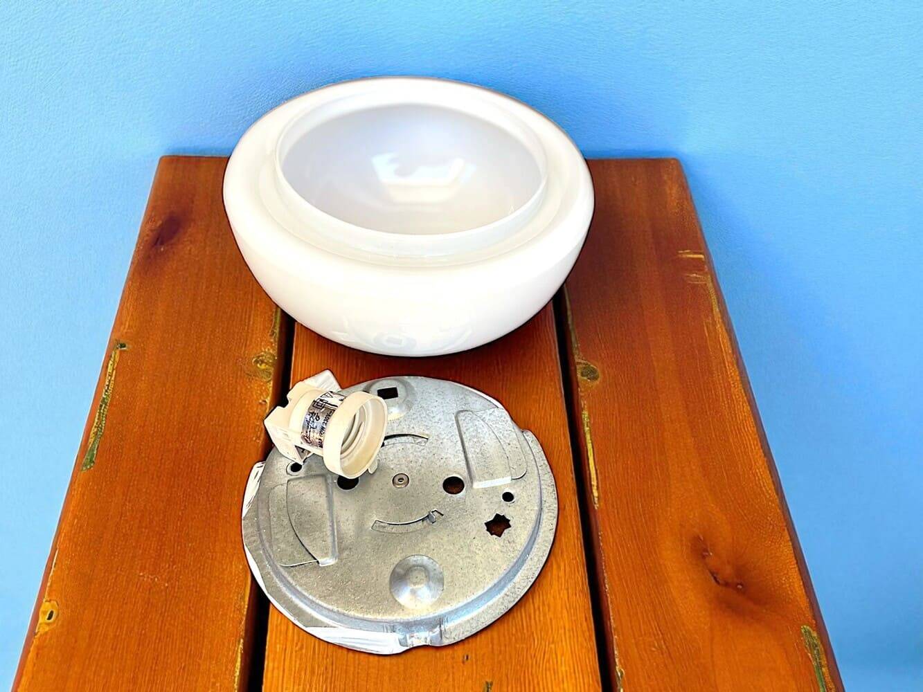 Pair white opaline glass flush mount ceiling or wall lamps