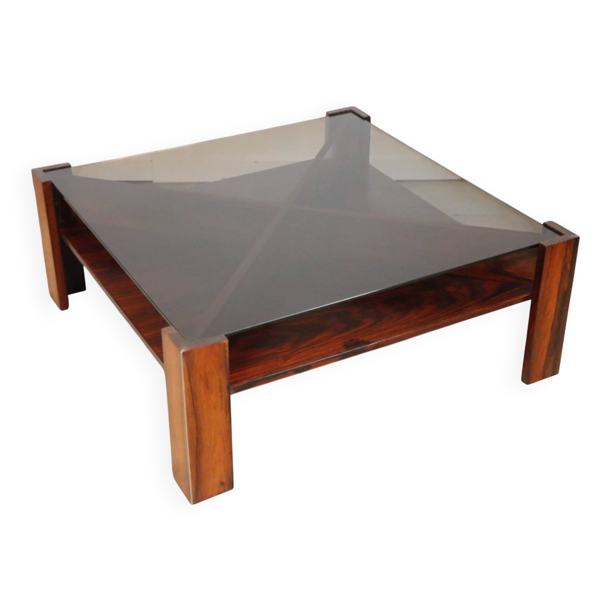 Scandinavian coffee table Mobelintarsia – Rosewood & smoked glass – 1960s