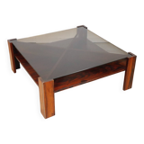 Scandinavian coffee table Mobelintarsia – Rosewood & smoked glass – 1960s