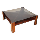 Scandinavian coffee table Mobelintarsia – Rosewood & smoked glass – 1960s