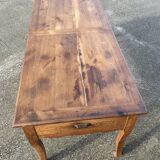 Solid oak farmhouse table, one drawer, vintage, early 20th century.