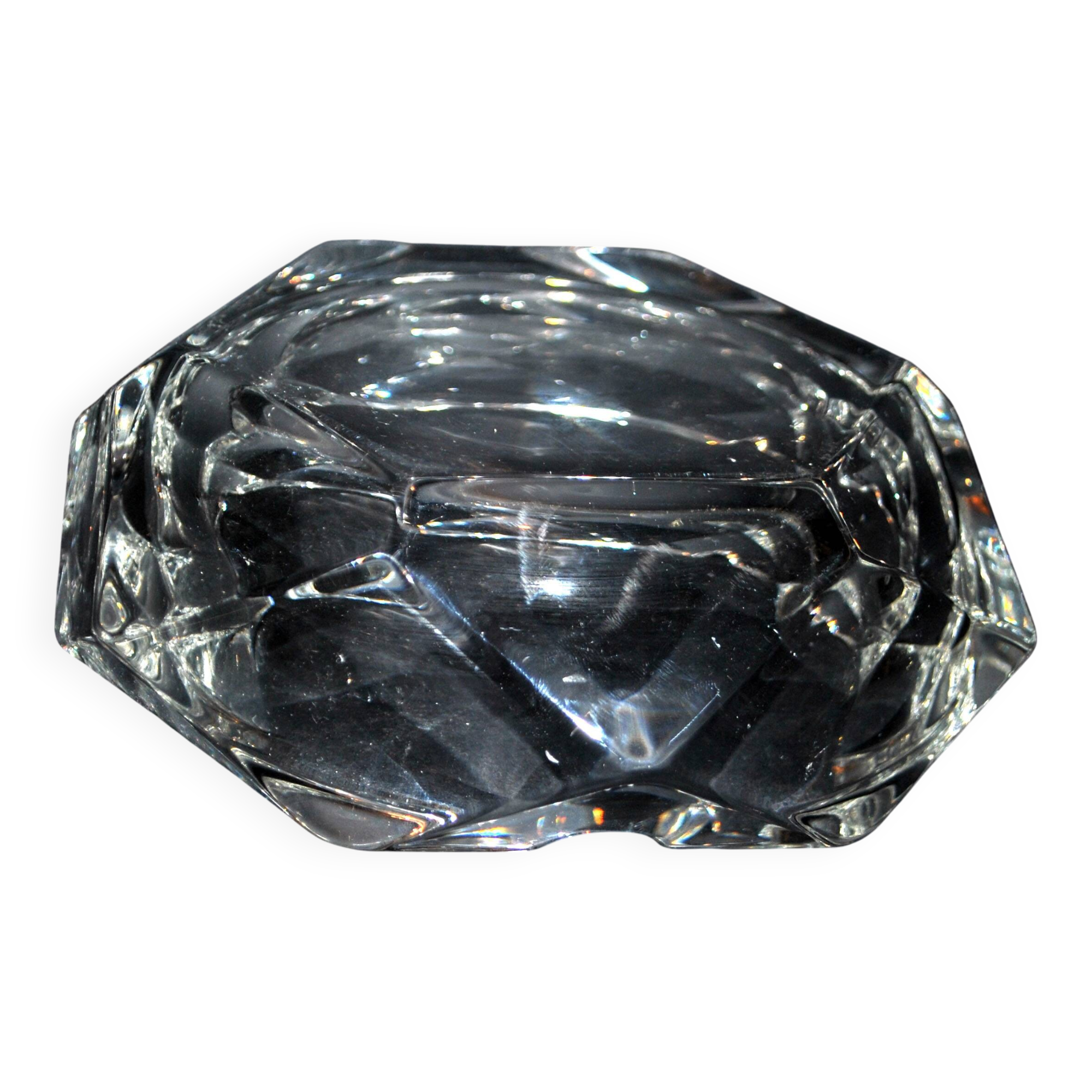 Vintage crystal ashtray - hexagonal shape - 16cm
