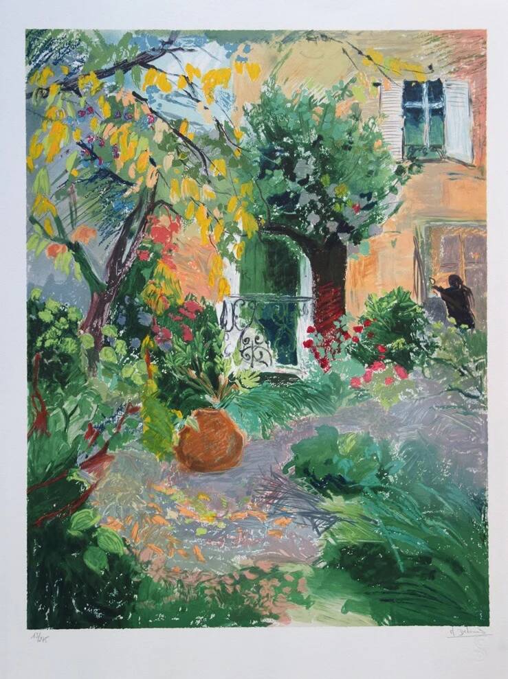 Nancy delouis: the provençal garden in spring, original signed lithograph
