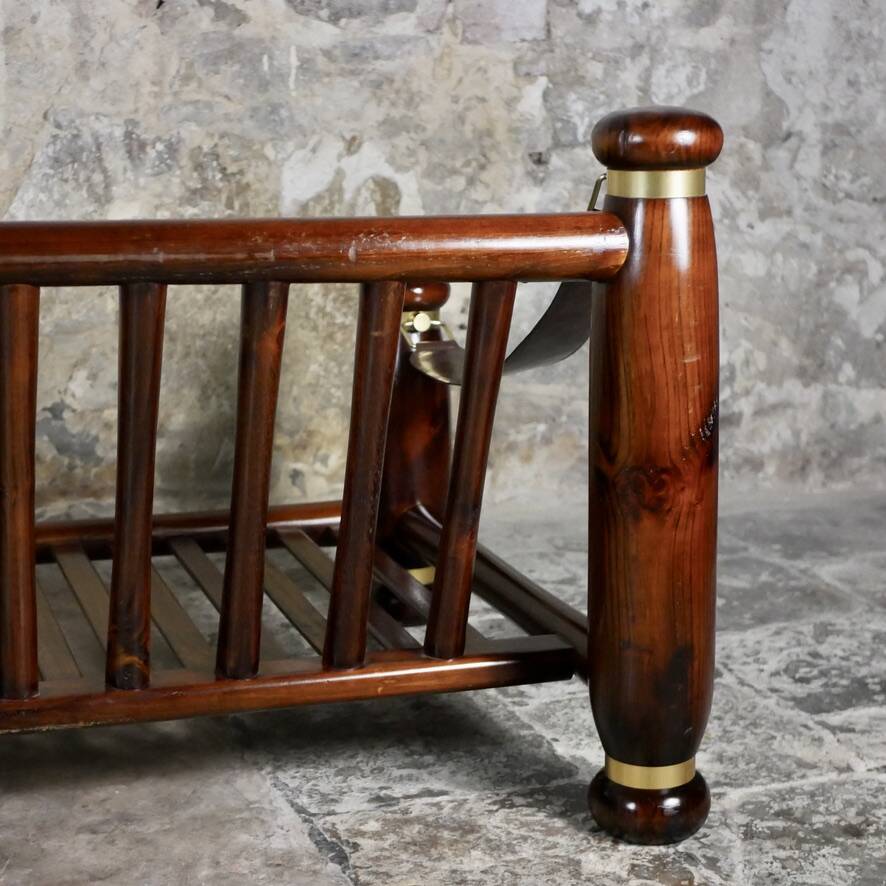 Wood and brass sofa frame, Italy, 1970s