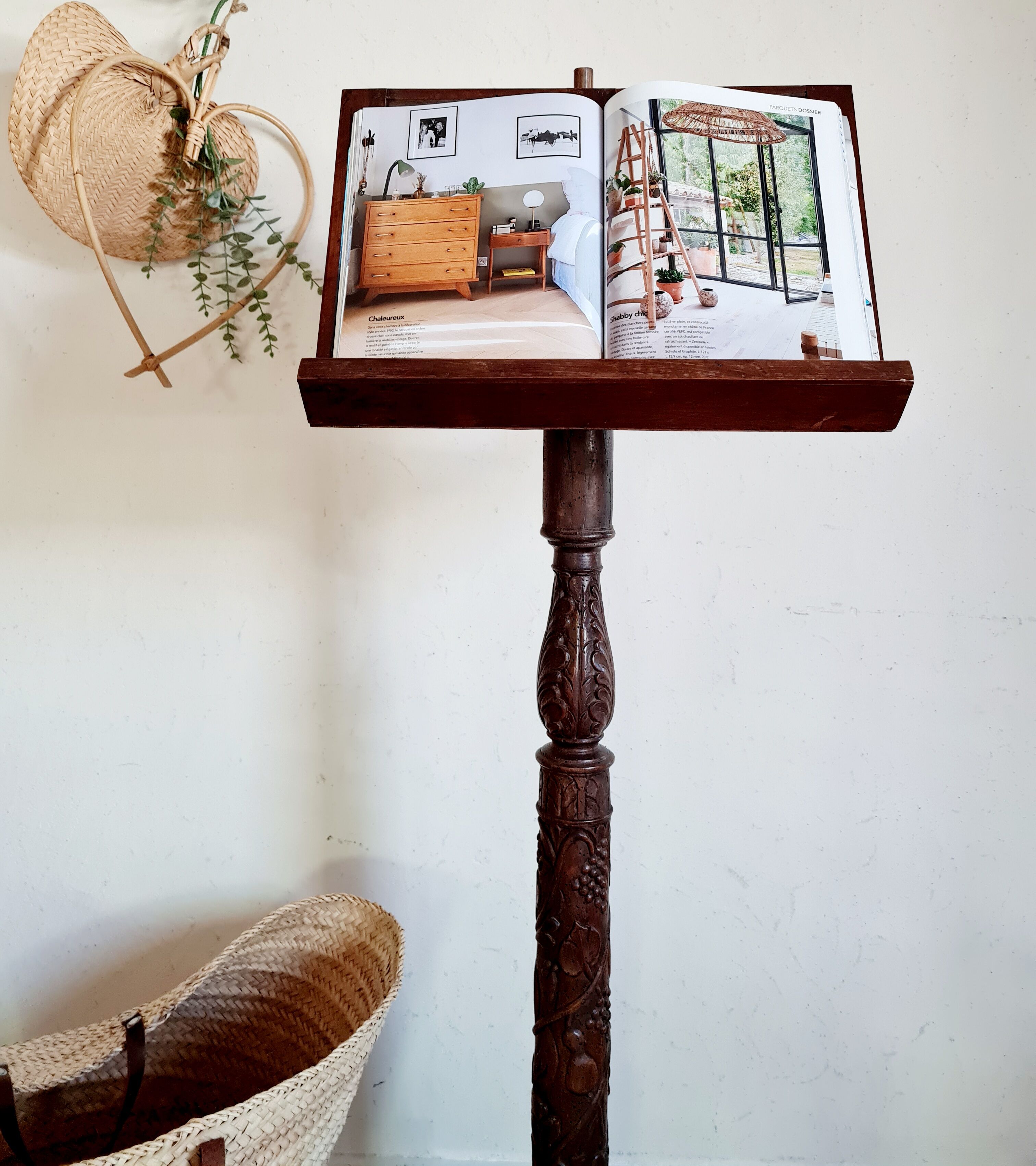 Old carved wooden church desk